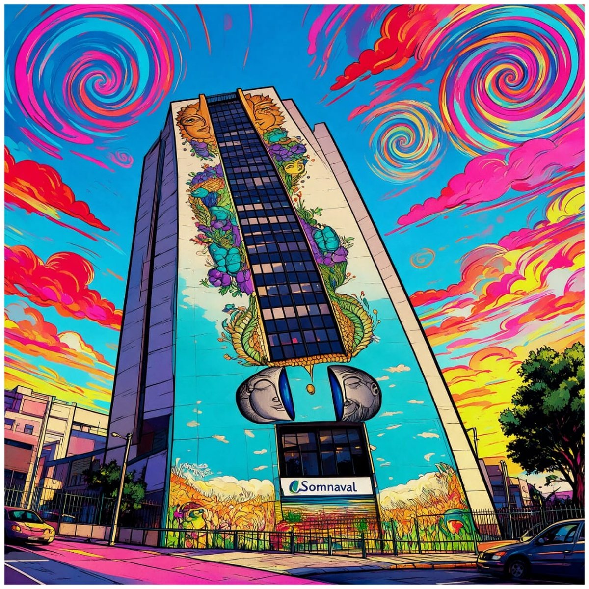 Ilustración del mural Solsticio de Verano del colectivo UnKolorDistinto
